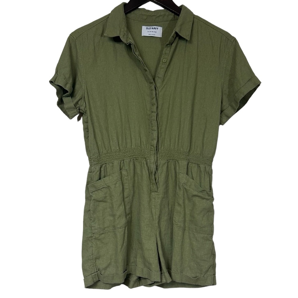 4/$25 Old navy army green shorts romper button front